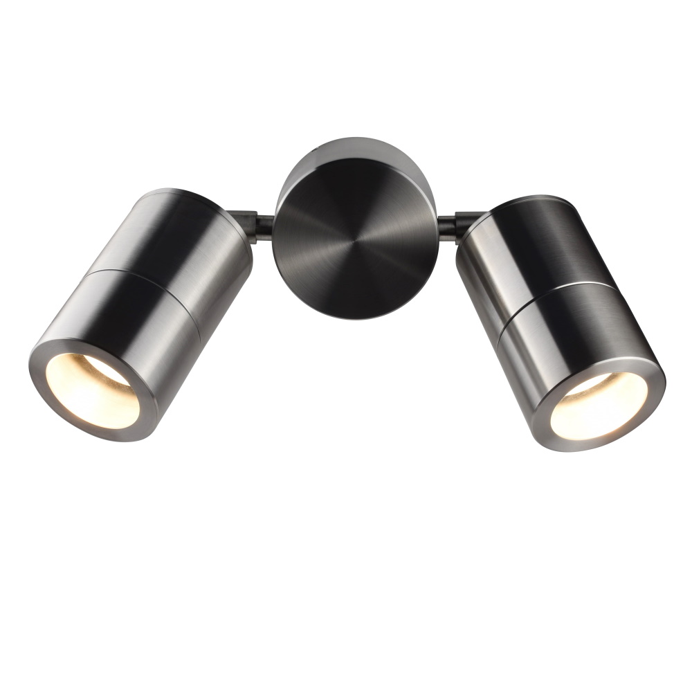 Elipta Compact Twin Outdoor Wall Spotlight - Stainless Steel - 240v GU10
